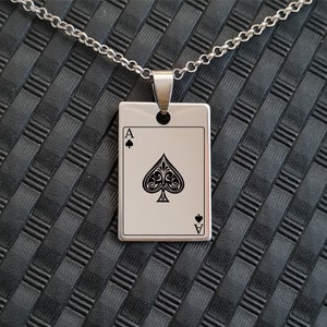 Ace der Spaten, Herren Halskette, Halskette Charm, Spielkarten, Geschenk für Vater, graviertes Geschenk, Väter Geschenk Botschaft, gravierte Zitate