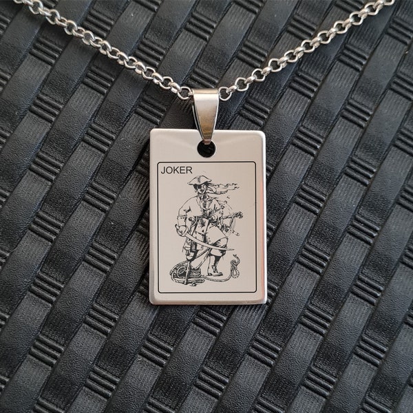 Joker, breloque Joker, collier pour homme, breloque pour collier, cartes à jouer, cadeau pour père, cadeau gravé, message cadeau pour les pères, citations gravées