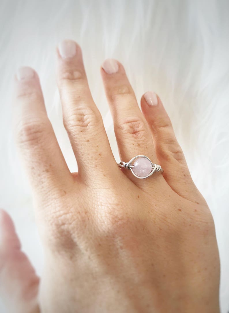 Baby Shower Gemstone Ring Love Ring Healing Rose Quartz Ring Stacked Ring Pregnancy Ring Fertility Ring Wire Wrapped Ring Love Ring