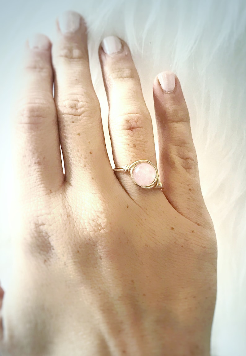 Baby Shower Gemstone Ring Love Ring Healing Rose Quartz Ring Stacked Ring Pregnancy Ring Fertility Ring Wire Wrapped Ring Love Ring