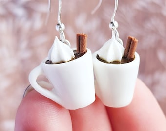 Mocha Latte Mug Earrings , Hot Chocolate Coffee Jewelry