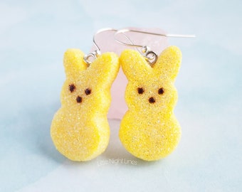 Sparkle Bunny Earrings , Easter Basket Peep Jewelry , Handmade Marshmallow
