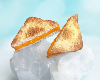 Mini Grilled Cheese Stud Earrings , Polymer Clay Food Jewelry