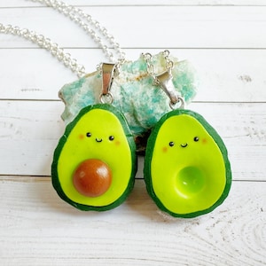 Avocado Necklace Set , Matching BFF Avocado Necklaces , Kawaii Food Jewelry