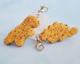Dino Nugget Polymer Clay Charm, T-Rex or Stegosaurus , Dino Chicken Nuggie
