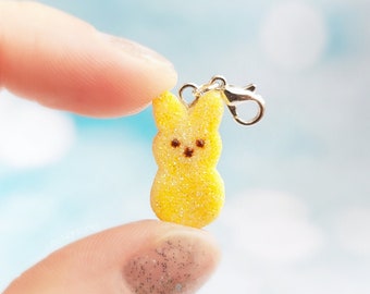 Mini Easter Bunny Charm, Handmade Marshmallow Sparkle Bunny