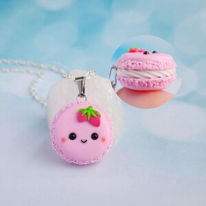 Strawberry Macaron Cookie Necklace