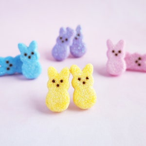 Mini Easter Bunny Stud Earrings , Easter Marshmallow Jewelry , Easter Basket Stuffer