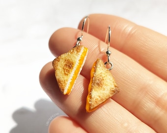 Mini Grilled Cheese Earrings, Polymer Clay Food Jewelry