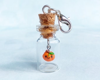 Tiny Pumpkin in a Bottle Charm, Spooky Halloween, Handmade Polymer Clay
