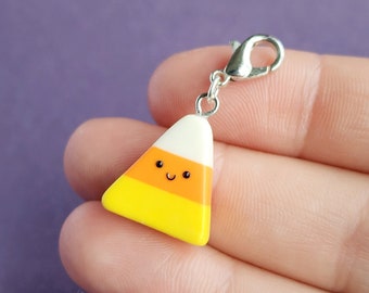 Kawaii Candy Corn Charm, Handmade Polymer Clay Halloween