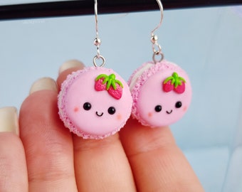Strawberry Macaron Cookie Earrings