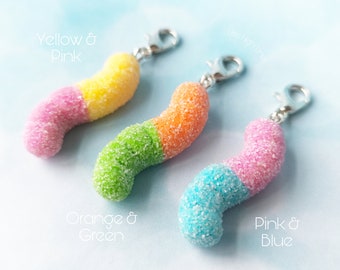 Mini Sour Gummy Worm Charm , Tiny Food Charms