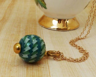 Glass Ball Pendant Necklace in Teal/Boho Necklace/Gypsy Pendant/Ball Necklace/Bohemian Pendant/Colourful Pendant/Summer Necklace