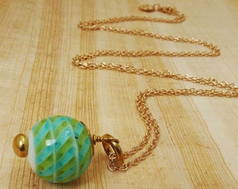 Recycled Glass Ball Pendant Necklace in Lime/Boho Necklace/Gypsy Pendant/Ball Necklace/Bohemian Pendant/Colourful Pendant/Summer Necklace