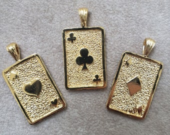 Vintage Playing Card Charm Pendant British Made Hearts/ Diamonds, Clubs, Gold Plated Playing Card Charm, Solid Brass Playing Card Charm,