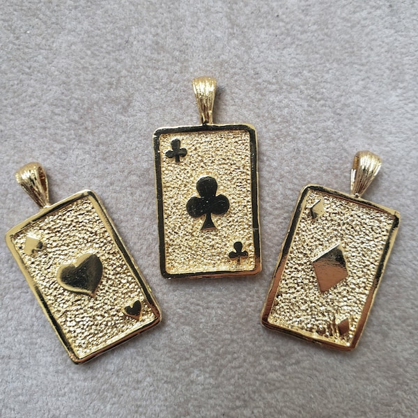 Vintage Playing Card Charm Pendant British Made Hearts/ Diamonds, Clubs, Gold Plated Playing Card Charm, Solid Brass Playing Card Charm,