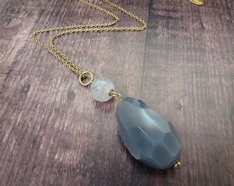 Necklace crystal ,Faceted Botswana Agate and Grey Quartz  on Brass/Hand made/Fair Trade/Necklace/Healing Stone/Gift for Her/Crystal Necklace