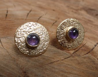 Bali Gemstone Gold Plated Disc Stud Earrings / Amethyst earrings /Garnet  earrings / Labradorite earring Fair trade bali made