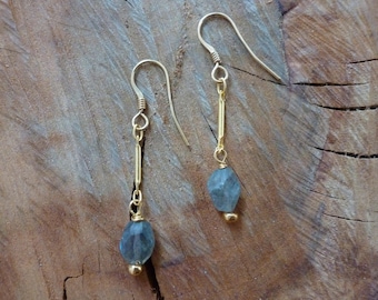 Faceted Oval Labradorite Gold Drop Earrings