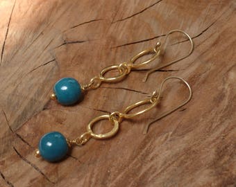 Green Recycled Glass, Gold Hoop Drop Earrings handmade in Bali, fair trade earrings