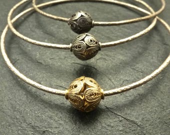 Sterling Silver Filigree Ball Bangle: Oxidized & 22K Gold Plated