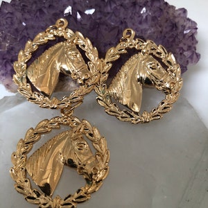Large Horse head medal British made Gold Plated Brass , hand made , large charm medal for horse lover , statement charm
