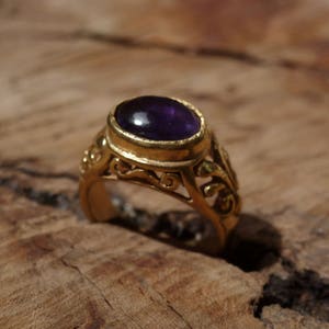 Cabochon Amethyst Signet Style Gold Ring/signet cabochon  ring amethyst ,fair trade amethyst signet ring , Brass Gemstone purple ring