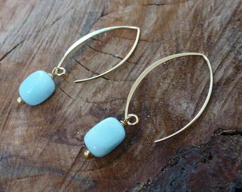 Blue Amazonite and 22K Gold Plated Large Hook Earrings/Drop Earrings/Dangle Earrings/Gifts for Her/Gemstone/Healing Crystal/Fair trade Gift