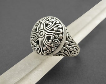 Flower of Life Ring, Sterling Silver Sacred Geometry Ring,  Filigree Ring, Spiritual Jewellery,  Bali signet Round Ring, mandala ring Bali
