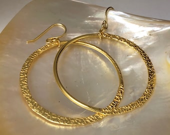 Boho Earrings creole  fair trade Earrings Large creole Hoop Earrings  hand made Hoop Earrings textured gold plated Statement Earrings