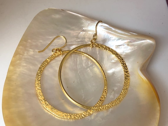 Boho Earrings creole  fair trade Earrings Large creole Hoop Earrings  hand made Hoop Earrings textured gold plated Statement Earrings