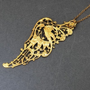 Angel Wing Filigree Pendant on Long Chain/angel/wing/angel wing/ large pendant/large wing / filigree pendant