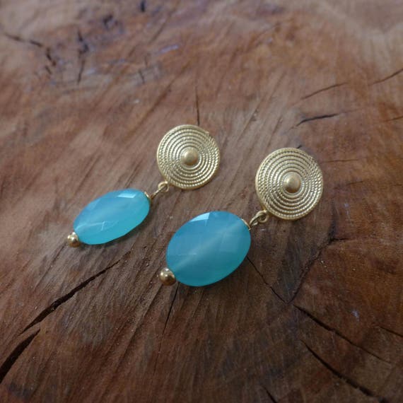 Light Blue Chalcedony Round Studs