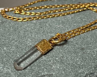 Rock Crystal Point Pendant: Gold Plated Chain, Fair Trade Bali Necklace