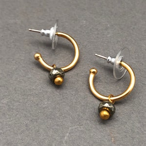 Mini Creole Earrings with Facetted Hematite / Earrings / Boho / Earrings / Hoop Earrings