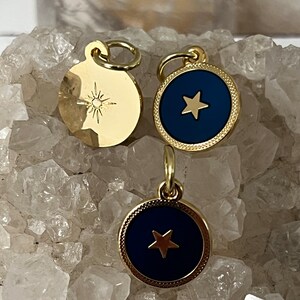 Star medal enamel fair trade , fair trade medal charm star for gift, star medal brass gold plated charm dark blue and gold