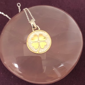 Good Luck Charm Necklace ,Lucky Talisman Four Leave Clover,Gold Lucky Medallion,Good Luck Amulet,Lucky Clover Good Luck Necklace