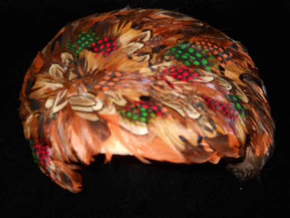 Vintage Feathered Peacock Pillbox Hat - image 2