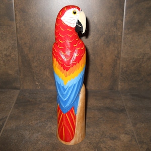 Vintage Hand Carved & Painted Wooden Parrot Figurine