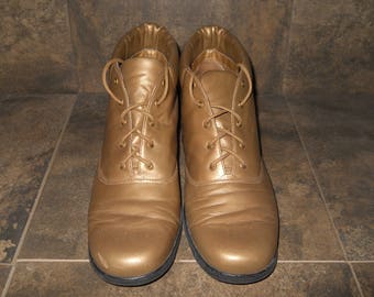 Vintage Gold Tone Leather Upper Auditions Shoes Cadet 11m Made in Brazil