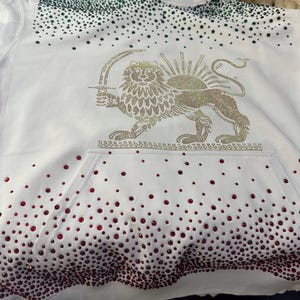Iran flag hoodie/ persian flag hoodie/ shir o khorshid rhinestone hoodie image 2