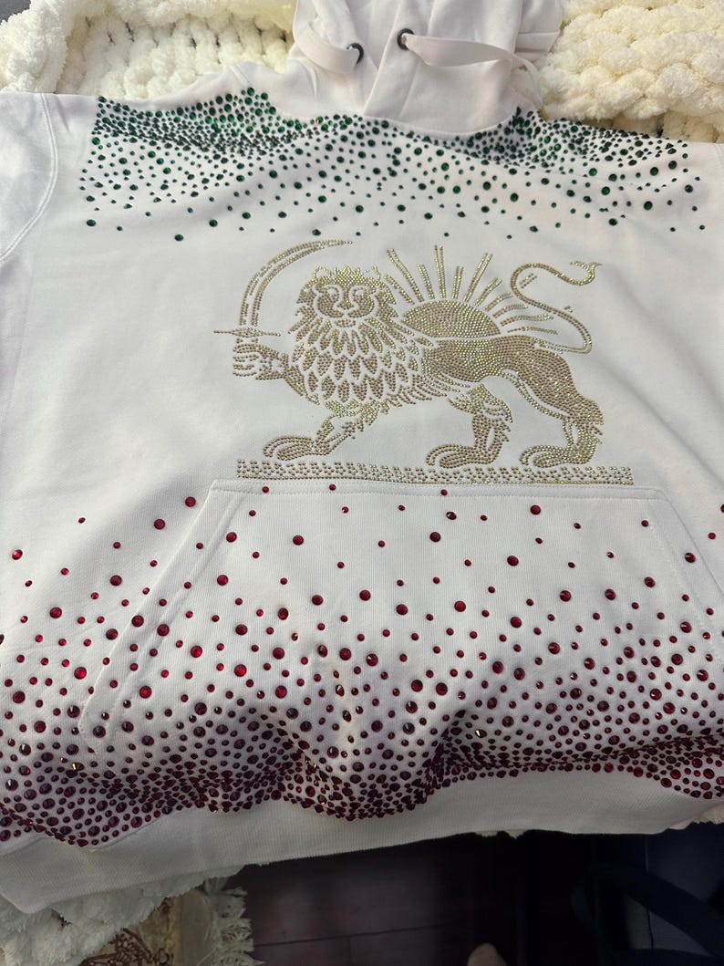 Iran flag hoodie/ persian flag hoodie/ shir o khorshid rhinestone hoodie image 2