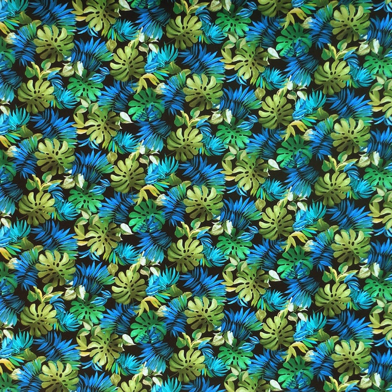 Michael Miller Lost In Paradise, Lavish Leaves Tissu tropical avec feuilles de fougères et palmiers Noir Par 1/2 mètre 100 % coton image 3