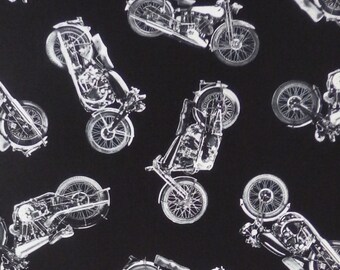 Timeless Treasures Motorcycle Fun - Tissu moto vintage classique - Noir - Par 1/2 mètre - 100 % coton