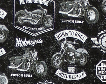 Windham Fabrics Born to Ride - tessuto classico per motociclette vintage - Nero - Per 1/2 metro - 100% cotone