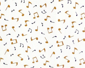Tissu Michael Miller Happy Times, Golden Notes - notes de musique - crème - Par 1/2 mètre - 100 % coton