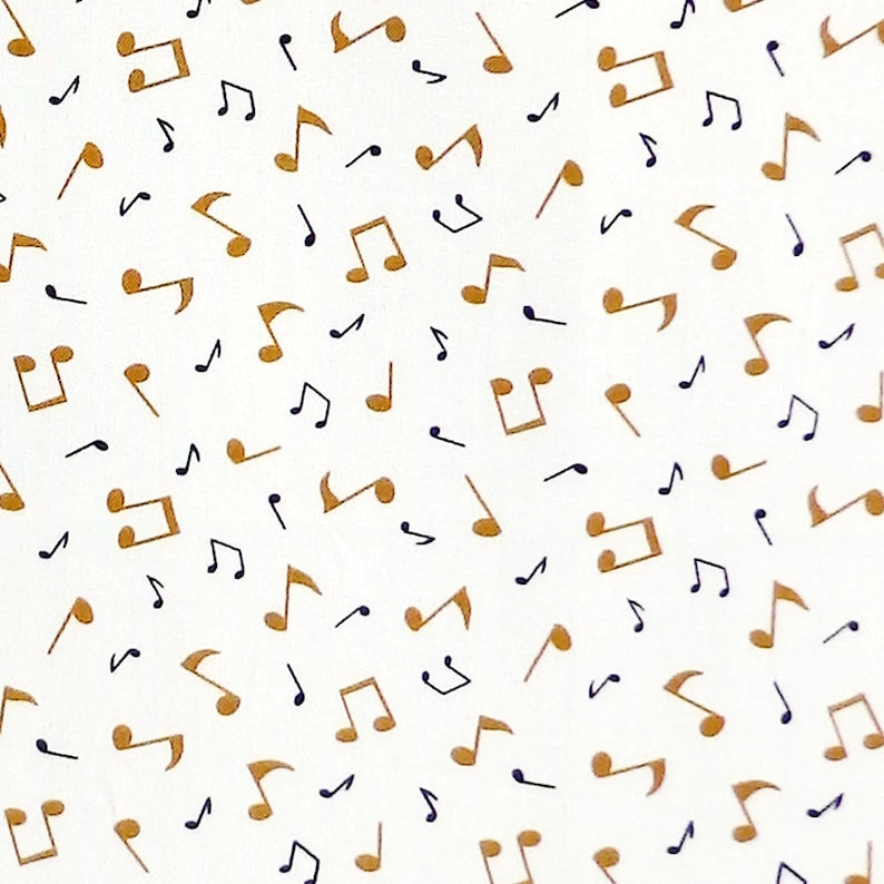 Michael Miller Happy Times, Golden Notes musical note Fabric Cream Per 1/2 metre 100% Cotton image 1