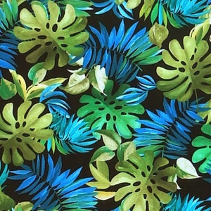 Michael Miller Lost In Paradise, Lavish Leaves tropical palm fern leaf Fabric Black Per 1/2 metre 100% Cotton image 1