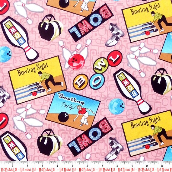 Pink Blank Quilting ROCK AROUND THE CLOCK 50s inspired Ten Pin Bowling Fabric